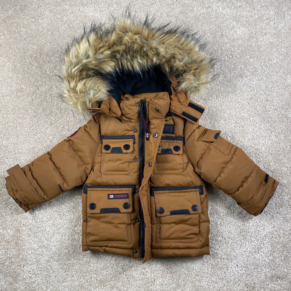 Canada Weathergear Boys Toddler 2T Tan Brown Faux Fur Hood Puffer Parka Jacket